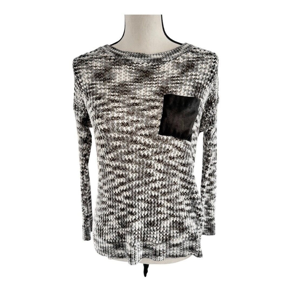 Irene's Story Womens Gray White Sweater Pocket Pullover Marled Crewneck S